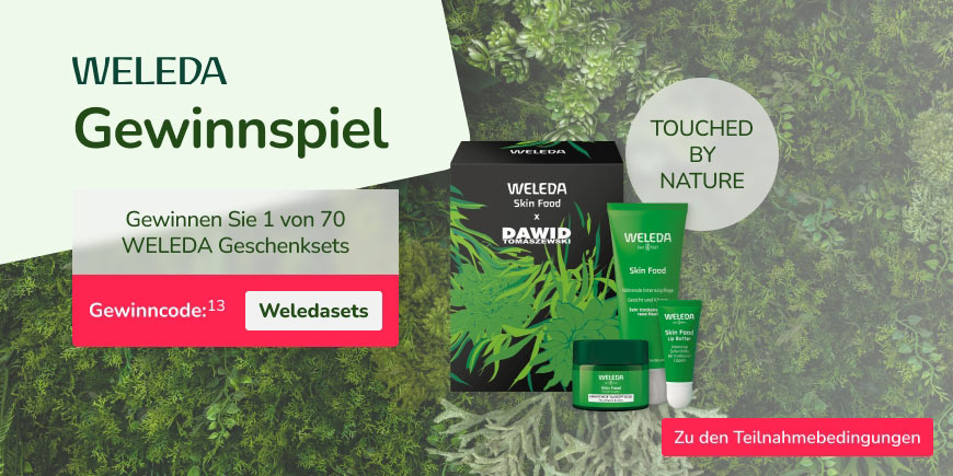 Jetzt am Weleda Gewinnspiel teilnehmen und eines von 70 Weleda-Geschenksets gewinnen. Mit dem Code: Weledasets