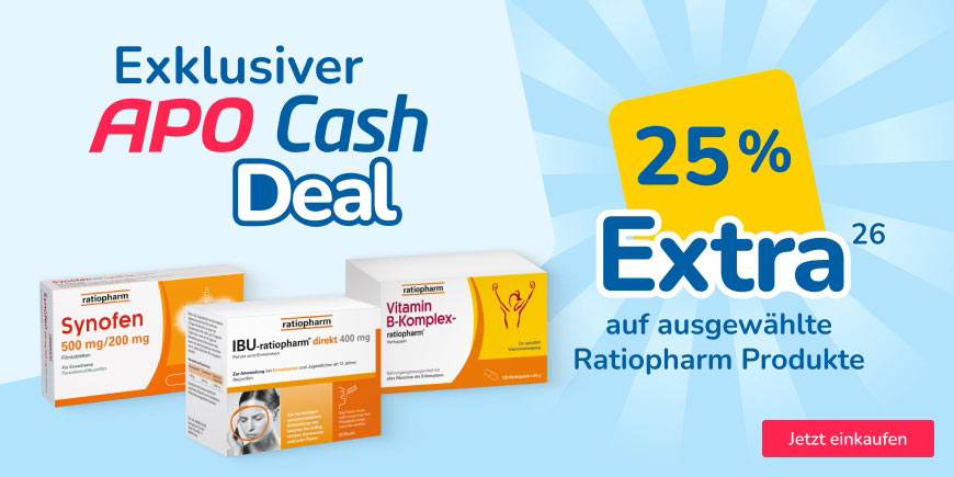 Nur für kurze Zeit! 25 % APO Cash auf ausgewählte ratiopharm-Produkte