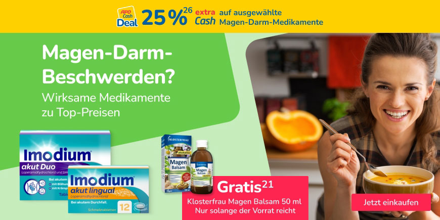 Nur für kurze Zeit! 25 % APO Cash auf ausgewählte Magen-Darm-Produkte
