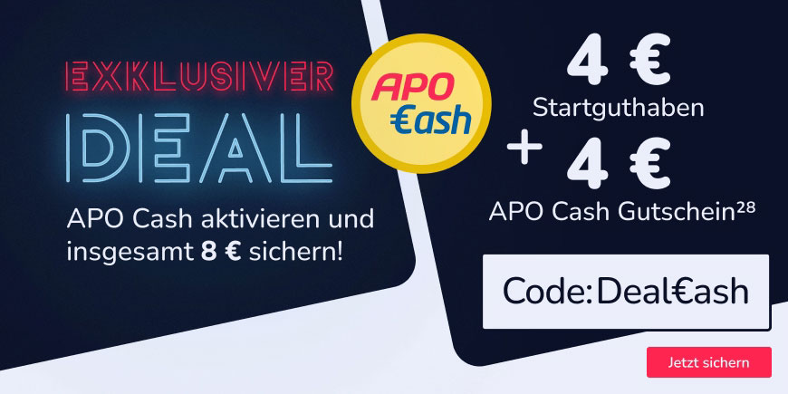 Extra APO Cash sichern mit APO Cash-Gutscheinen. 4 € ab 40 € mit dem Code: Deal€ash