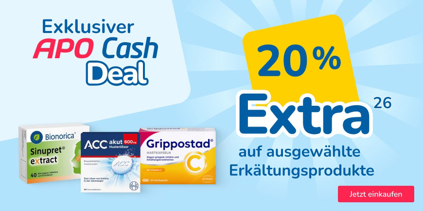 Nur für kurze Zeit! 20 % APO Cash auf ausgewählte Produkte aus der Kategorie Erkältung