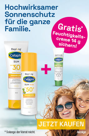 Nur ür kurze Zeit: Cetaphil Sun Daylong LSF 50+ mit gratis Feuchtigkeitscreme (so lange der Vorrat reicht).
