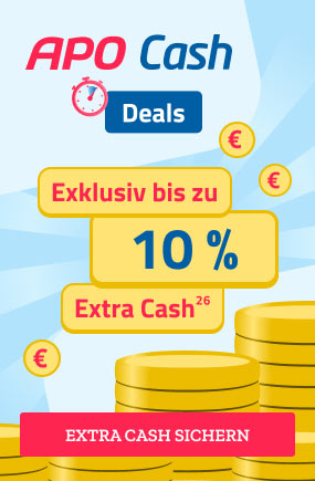 APO Cash – das Geld-Zurück-Vorteilsprogramm! Jetzt 4 € Startvorteil sichern und bei APO Cash Deals bis zu 10 % extra Cash erhalten.