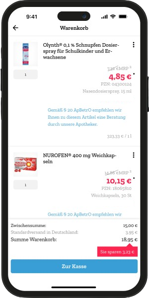 Handy mit Ansicht App warenkorb