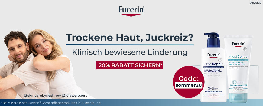 Nur für kurze Zeit! Ausgewählte Eucerin-Produkte mit 20 % Extrarabatt. Verwende dafür (im Warenkorb) den Code: Sommer20