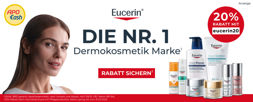 20 % Extra-Rabatt auf ausgewählte Eucerin-Produkte mit dem Code: Eucerin20