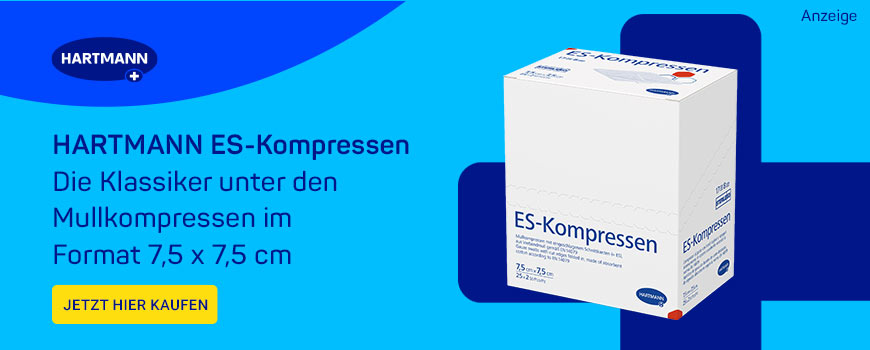 Der Klassiker untern den Mullbinden: ES-Kompressen steril 5,5 x 7,5 cm.