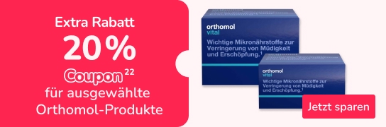 20 % Extra-Rabatt auf ausgewählte Orthomol Produkte - weitere Bedingungen siehe Fußnote 22