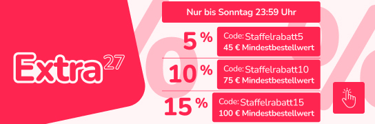 Stacked Discount : 5 % ab 45 € MBW, 10 % ab 75 € MBW, 15 % ab 100 €	 - Weitere Bedingungen siehe Fußnote 27