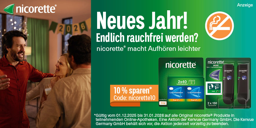 10% Extra-Rabatt auf ausgewählte Nicorette-Produkte mit dem Code: Nicorette10