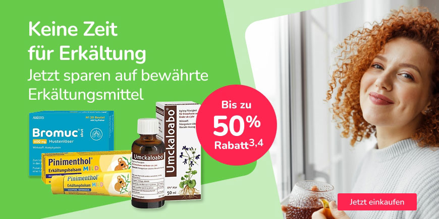Bis zu 50 % sparen bei bewährten Erkältungsmitteln (gegenüber UVP/MRP)