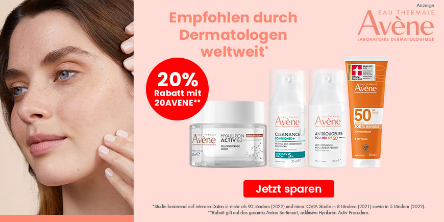 20 % Extra-Rabatt auf viele Avene Produkte mit dem Code: 20Avene
