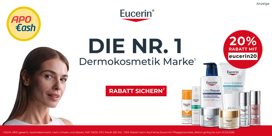20% Extra-Rabatt auf ausgewählte Eucerin-Produkte mit dem Code: Eucerin20