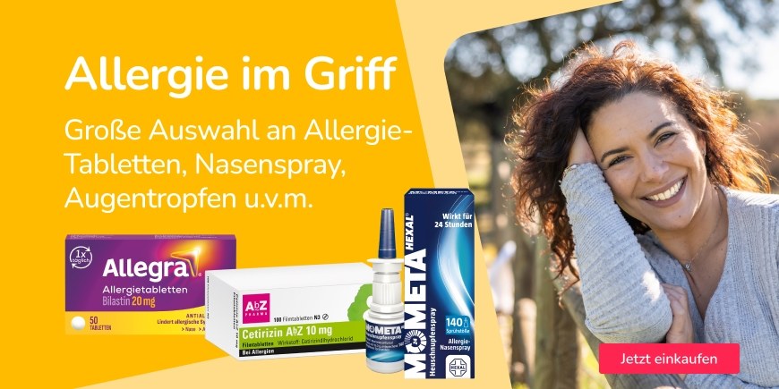 Große Auswahl an Allergietabletten, Nasenspray, Augentropfen uvm.