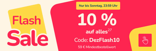 Nur für kurze Zeit! 10 % ab 59 € mit dem Code: DezFlash10. Nicht mit anderen Aktionsvorteilen kombinierbar und nicht anwendbar auf rezeptpflichtige Artikel, Bücher, Säuglingsanfangsnahrung und Versandkosten.