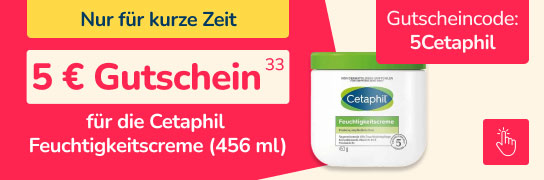 5 € extra sparen bei Cetaphil Feuchtigkeitscreme (PZN 01874014), mit dem Code: 5Cetaphil - Nicht anwendbar auf rezeptpflichtige Artikel, Bücher, Säuglingsanfangsnahrung und Versandkosten. Weitere Bedingungen siehe Fußnote 33