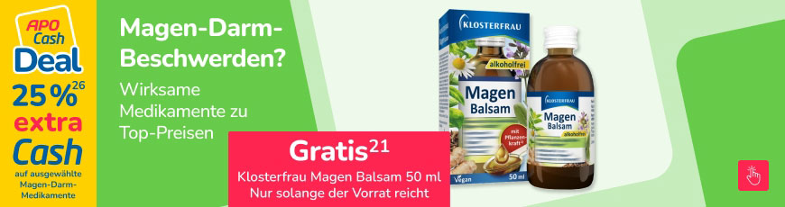 Nur für kurze Zeit! 25% APO Cash auf ausgewählte Magen-Darm-Produkte