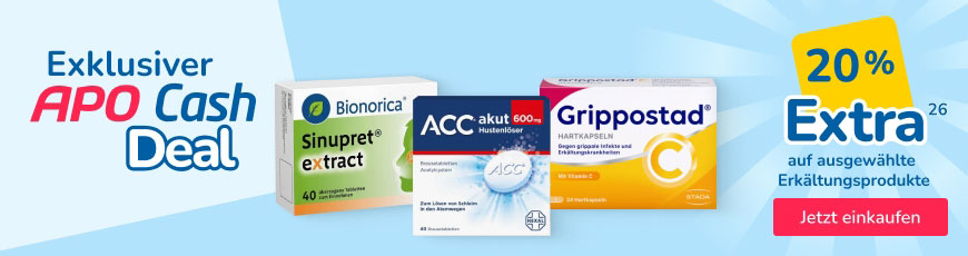 Nur für kurze Zeit! 20 % Extra APO Cash auf ausgewählte Produkte aus der Kategorie Erkältung
