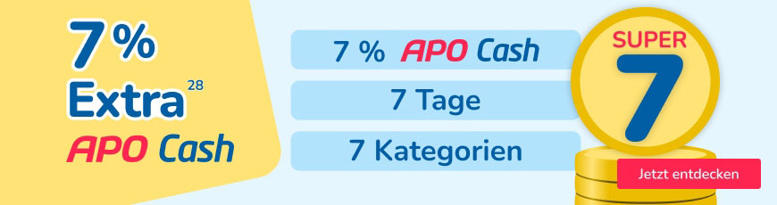 In 7 Kategorien 7 % extra APO Cash für APO Cash-Kund:innen