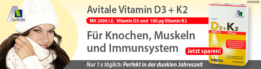 Avitale Vitamin D3 K2 – Nahrungsergänzungsmittel für Knochen, Muskeln und Immunsystem